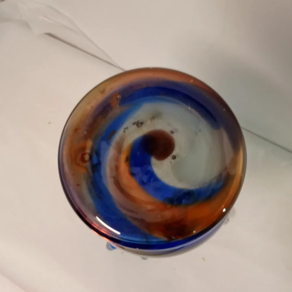 Vintage Glass Pitcher Vase Blue Swirl Budding Ruffled Rim, Murano Glass Style